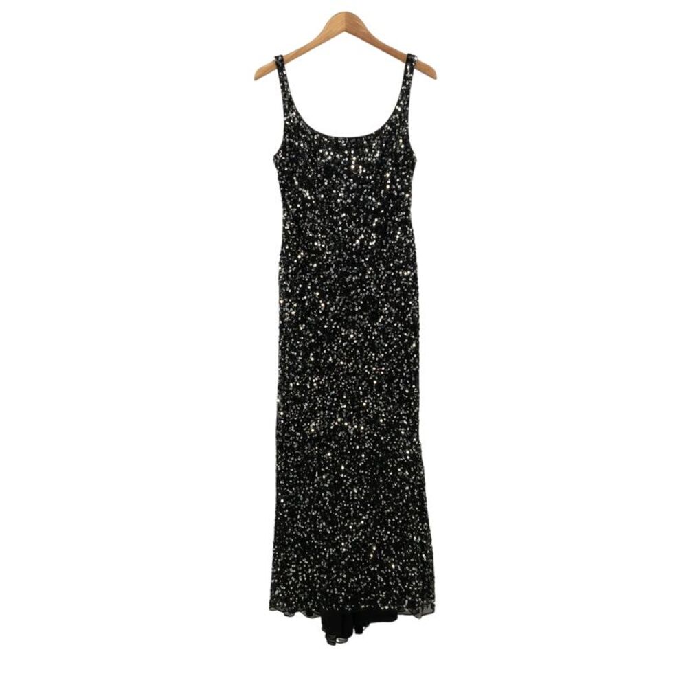 Mac Duggal Women Sequined Low Back Slip Gown Black 8